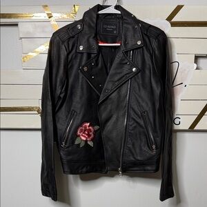 Ci Sono Black Leather Jacket with Floral Detail -108